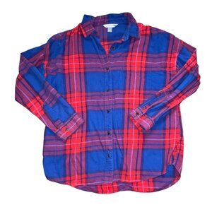 Old Navy 'The Boyfriend Shirt' Plaid Flannel Style Shirt-Red/Blue-Large-GUC